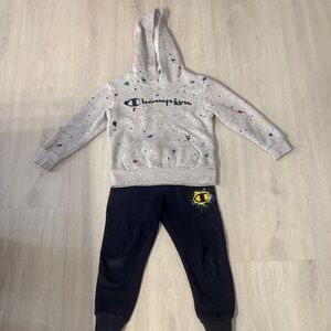 Champion Gray Paint-Splatter Hoodie with Black Joggers Kids